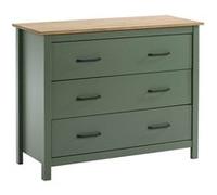 AltoBuy Tina - Commode 3 Tiroirs Bois Ciré Coloris Vert