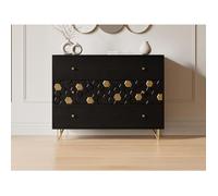 Commode 3 tiroirs - Bois de manguier et métal - Noir et doré - BELORI