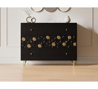 Commode 3 tiroirs - Bois de manguier et métal - Noir et doré - BELORI