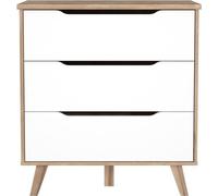 Commode 3 tiroirs - Chêne et Blanc Mat - Pieds Massifs - Scandinave 80 cm - VANKKA