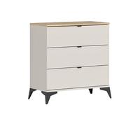 PEGANE Commode 3 Tiroirs,Coloris Chêne mauvella/Beige - Longueur 85 x Profondeur 41,5 x Hauteur 90 cm