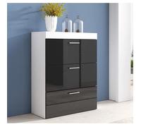 Commode 3 tiroirs - DALIA - Blanc et Noir - Rangement - 75 x 99 x 36 cm