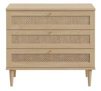 FORTE Calasetta Commode 90 cm style bohème viennois en treillis viennois avec 3 tiroirs Décor bois chêne Elegancia rotin 90 cm de large x 80 cm de haut x 41 cm de profondeur