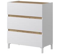 Commode 3 tiroirs - Décor chêne et blanc - Finition satinée - L79 x P41 x H90 cm - TEMPUS
