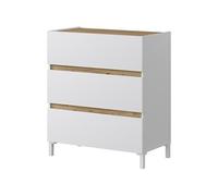 Commode 3 tiroirs - Décor chene et blanc - Finition satinée - L79 x P41 x H90 cm - TEMPUS