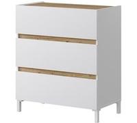 Commode 3 tiroirs - Décor chene et blanc - Finition satinée - L79 x P41 x H90 cm - TEMPUS Blanc G