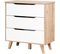 Commode 3 tiroirs - Décor chêne et blanc mat - Pieds en massif - Scandinave L 80 cm - VANKKA