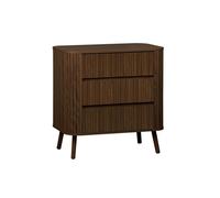 Commode 3 tiroirs. décor strié noyer. L 80x P 45 H 80cm