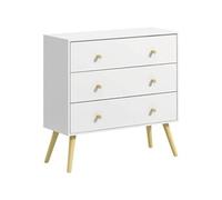 HomCom – Commode 3 tiroirs design scandinave – Pieds effilés en pin – Panneaux blancs