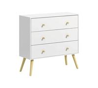 Commode 3 tiroirs design scandinave piètement effilé incliné bois pin panneaux blanc