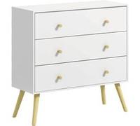 HomCom – Commode 3 tiroirs design scandinave – Pieds effilés en pin – Panneaux blancs