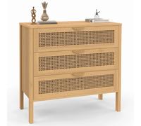Commode 3 tiroirs EDHEN 80 cm cannage coloris bois