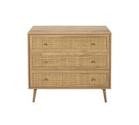 AltoBuy Maya - Commode 3 Tiroirs Effet Bois et Façades Rotin