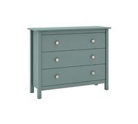 AltoBuy DAVA - Commode 3 Tiroirs en Pin Massif Vert Pétrole