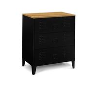 Commode 3 tiroirs ESTER 60 cm métal noir et plateau façon hêtre design industriel Noir