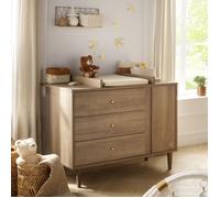 Commode 3 tiroirs et 1 porte avec détail imitation bois texturé et pieds bois - MOKKA