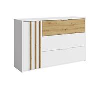 Commode 3 tiroirs et 1 porte - Coloris : Naturel et blanc - TUNALO