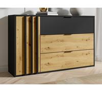Commode 3 tiroirs et 1 porte - Noir et Naturel - TUNALO