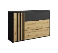 Commode 3 tiroirs et 1 porte - Noir et Naturel - TUNALO