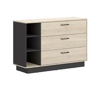 Commode 3 tiroirs et 3 niches - Coloris : Naturel et anthracite - LEANDRE