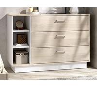 Commode 3 tiroirs et 3 niches - Coloris : Naturel et blanc - LEANDRE