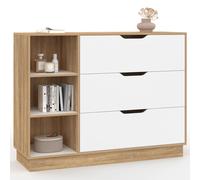 Commode 3 Tiroirs Et 3 Niches Oxana Hêtre Et Blanc