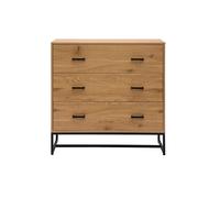 Commode 3 tiroirs finition bois clair chêne et métal noir L100 cm LOVATO