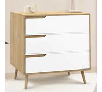 IDMarket – Commode 3 tiroirs Helsinki 80 cm scandinave bois et blanc