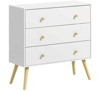 Commode 3 tiroirs design scandinave piètement effilé incliné bois pin panneaux blanc