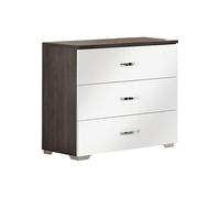 Commode 3 Tiroirs Laqué Blanc et Chêne Anthracite - LUCIA -