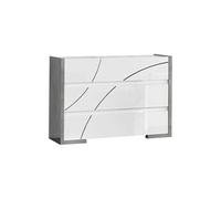 LINEAL - Commode 3 Tiroirs Laquée Blanc et Gris Béton avec Détails Chromés -