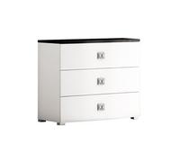 GAIA - Commode 3 Tiroirs Laquée Blanche Dessus Noir Aspect Marbre -
