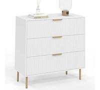 IDMarket Commode 3 tiroirs MARCEL 80 cm lattes blanc et doré