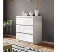 Commode 3 Tiroirs Meuble Rangement Moderne Table de chevet Coiffeuse Meuble Chambre Bureau Salon Cuisine 70x40x77cm Blanc mat