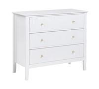 Commode 3 Tiroirs Mobilier Salon en MDF Blanc avec Poignées Dorées Assisi