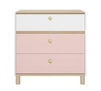 Commode 3 tiroirs rose blanc