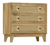 HOMCOM Commode 3 tiroirs cannage en rotin 80x35x76 cm Bois naturel