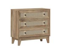 HOMCOM Commode 3 tiroirs cannage en rotin 80x35x76 cm Bois naturel
