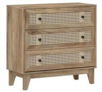 HOMCOM Commode 3 tiroirs cannage en rotin 80x35x76 cm Bois naturel