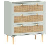 Commode 3 tiroirs style bohème chic cannage en rotin piètement effet bois vert de gris