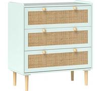 HOMCOM Commode design bohème en rotin 3 tiroirs piètement effet bois Vert olive