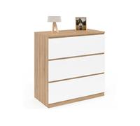 IDMarket - Commode 3 tiroirs TOMI 78 cm façon hêtre et Blanc