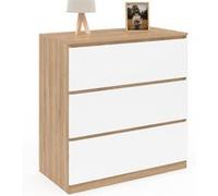 IDMarket Commode TOMI 3 tiroirs 78 cm façon hêtre et blanc