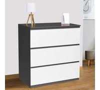 IDMarket Commode TOMI 3 tiroirs 78 cm Bois blanc et gris