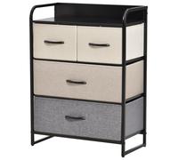 Commode 4 Tiroir Tissu Gris Beige Écru Châssis Métal Noir Beige