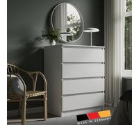 Commode 4 tiroirs 80x100 cm Commode Blanche étroite en Bois Commode avec tiroirs Sideboard Highboard Buffet Chambre à Coucher Salon Entrée Bureau Organisateur Largeur 80 cm Hauteur 100 cm