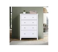 Commode 4 tiroirs 82x39,5x120 cm en pin blanc - CHILOM