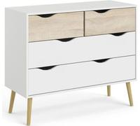 Commode 4 tiroirs - Blanc / Chene - Pietement évasé en bois massif - 98,7 x 39,1 x 81,7 cm ARO