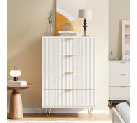 Commode 4 tiroirs Blanche, Commode Chambre Meuble de Rangement, Meuble Rangement Chambre Chiffonnier Bois Buffet (4 Tiroirs, Blanche)
