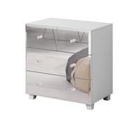 Commode 4 tiroirs corps blanc et façades recouvertes de miroirs collection LUXOR. L72xH75xP45 Blanc